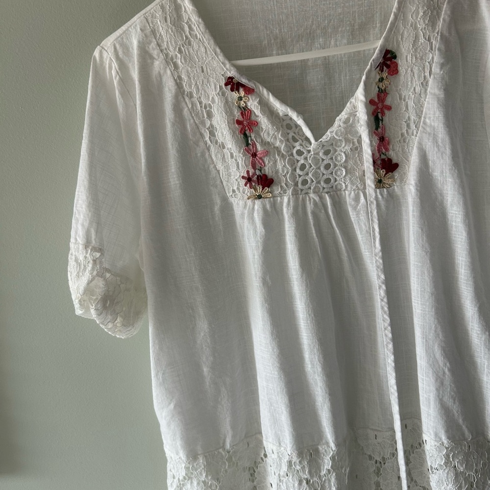 White Embroidered Lace Top